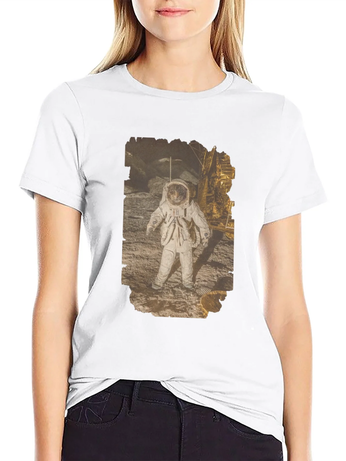 Astronaut Cat Graphic Print Black T-Shirt product image 8