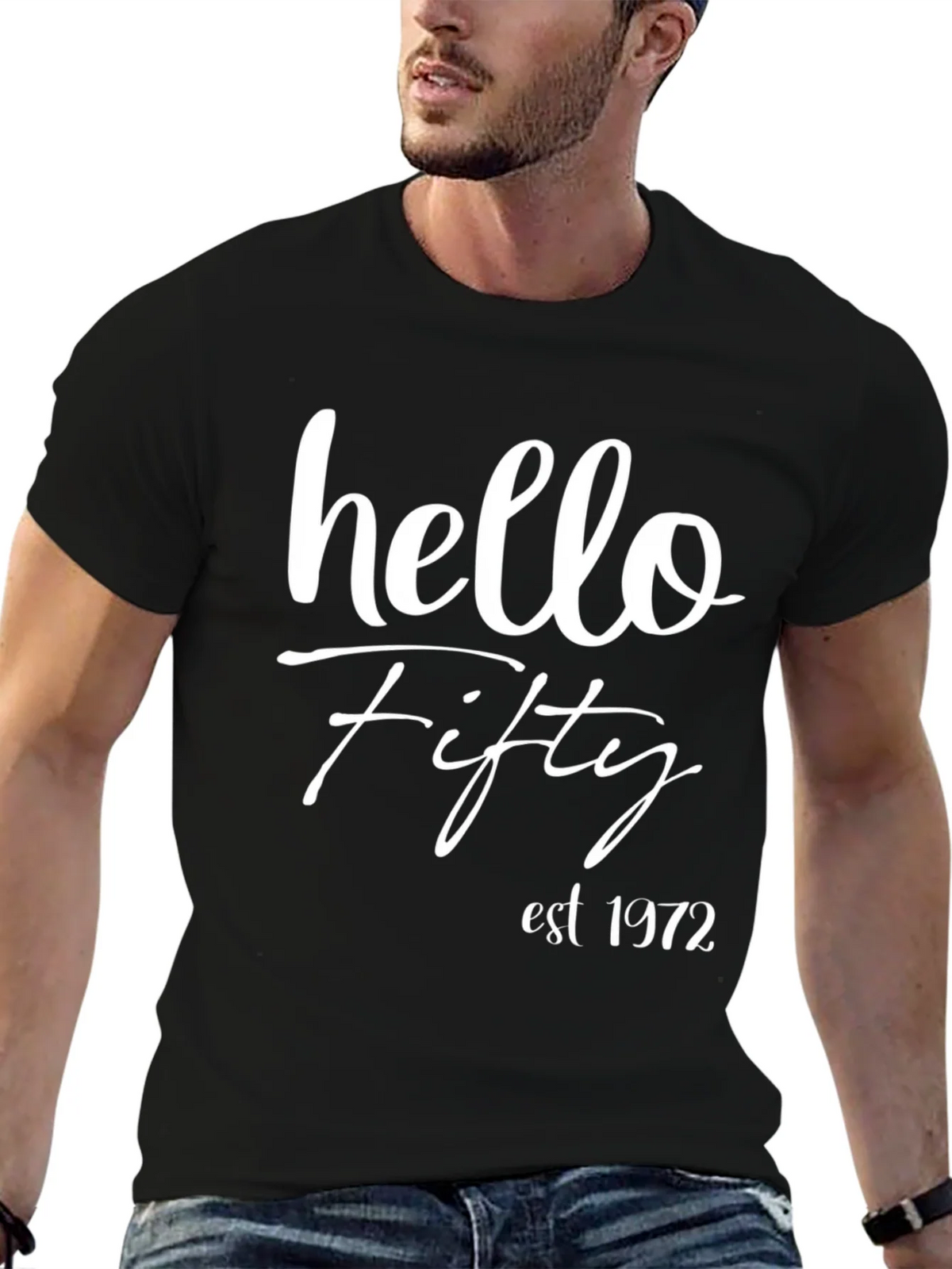 Hello Fifty Est. 1972 Black T-Shirt product image 6