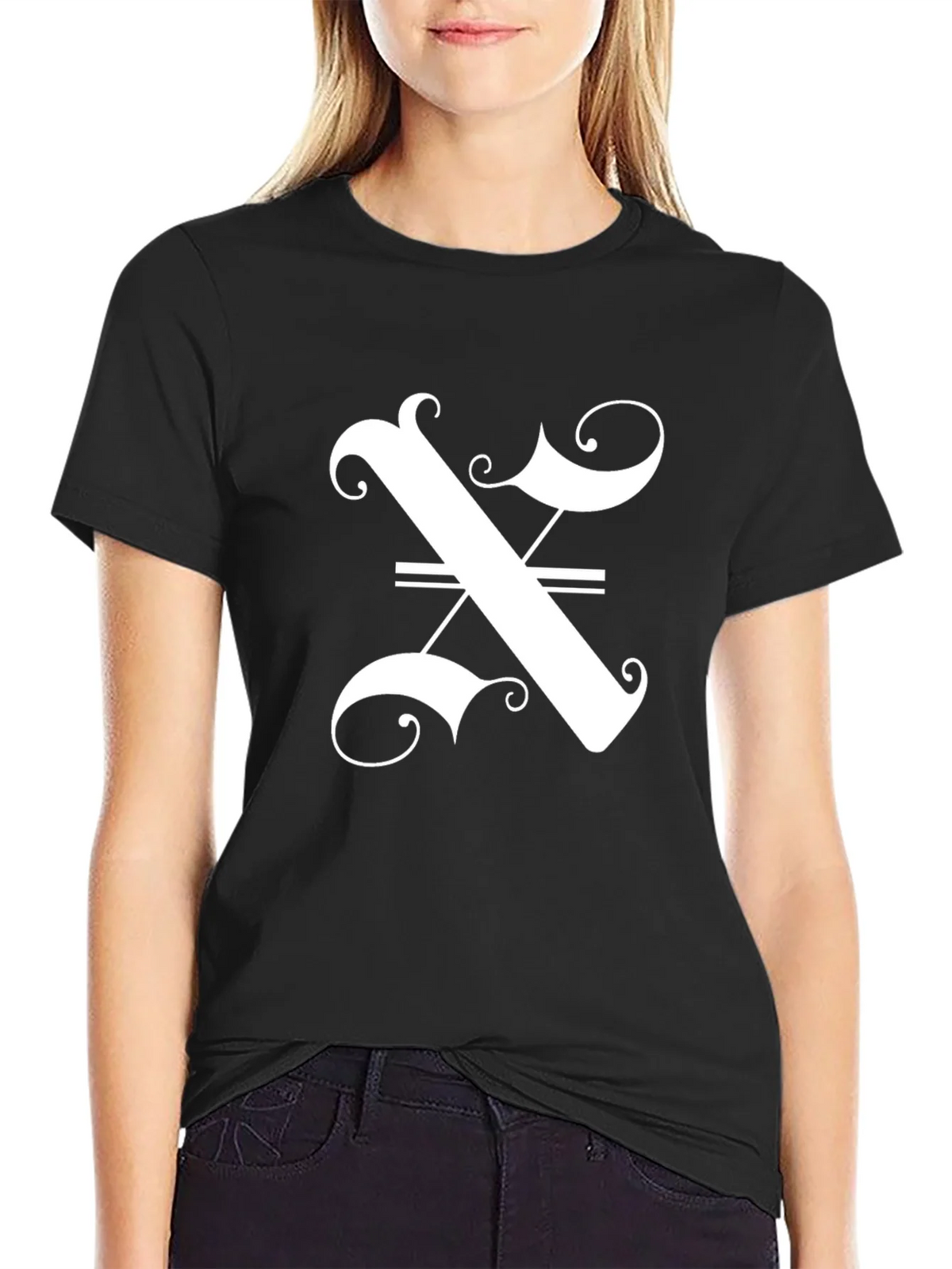Stylish Black T-Shirt with Ornate Letter Graphic product image 2