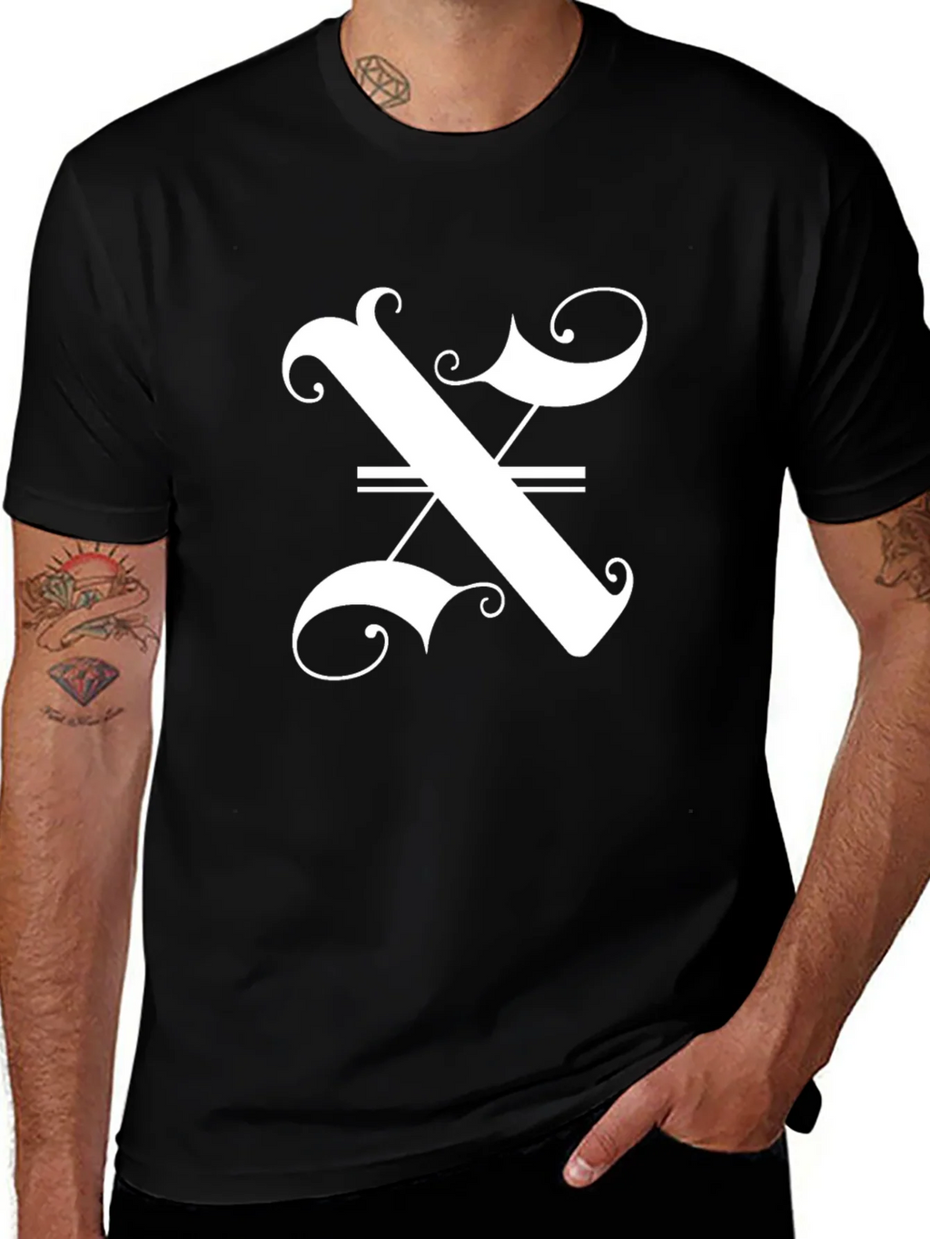 Stylish Black T-Shirt with Ornate Letter Graphic product image 1