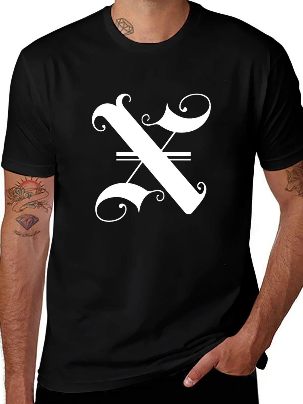 Stylish Black T-Shirt with Ornate Letter Graphic product image 1