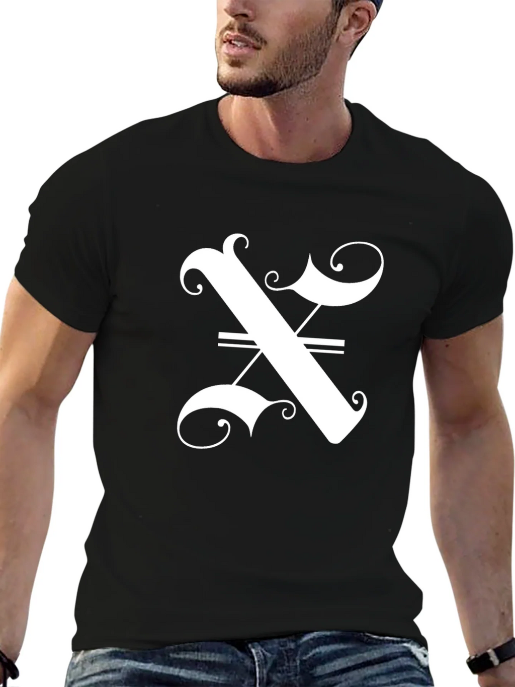 Stylish Black T-Shirt with Ornate Letter Graphic product image 6