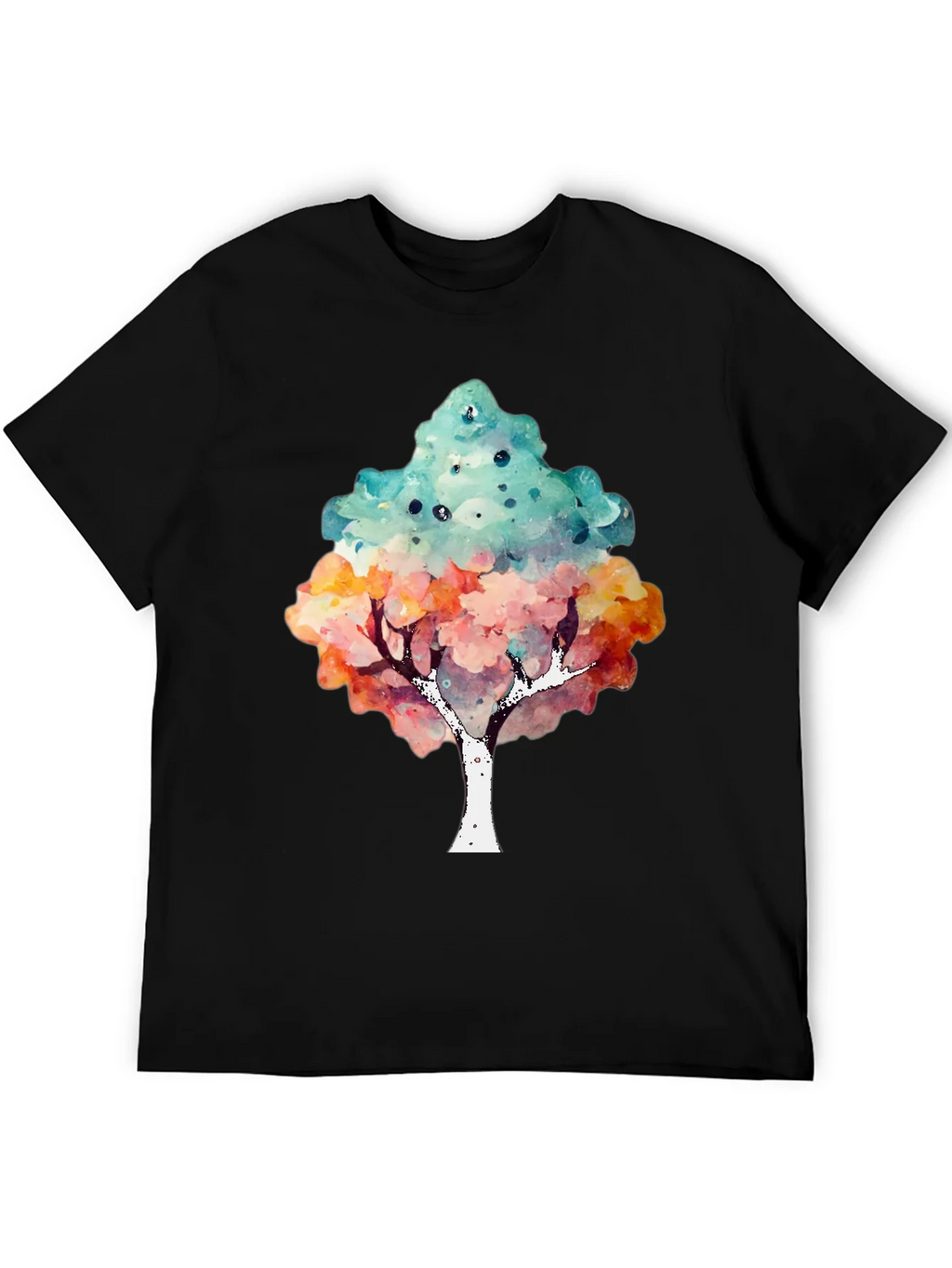 Watercolor Tree Print Black T-Shirt product image 5