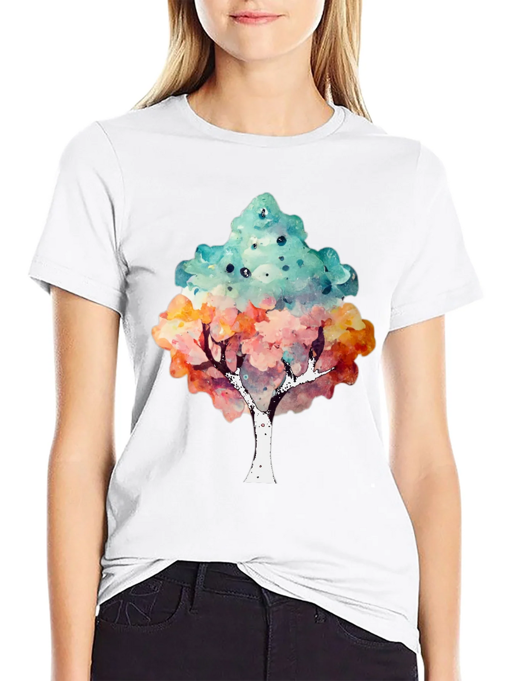 Watercolor Tree Print Black T-Shirt product image 8