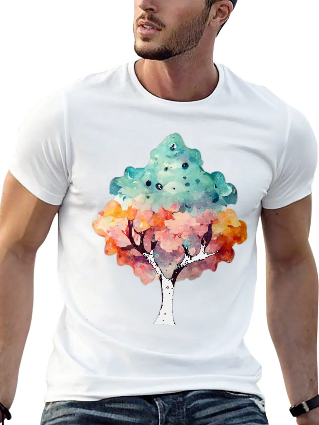 Watercolor Tree Print Black T-Shirt product image 12
