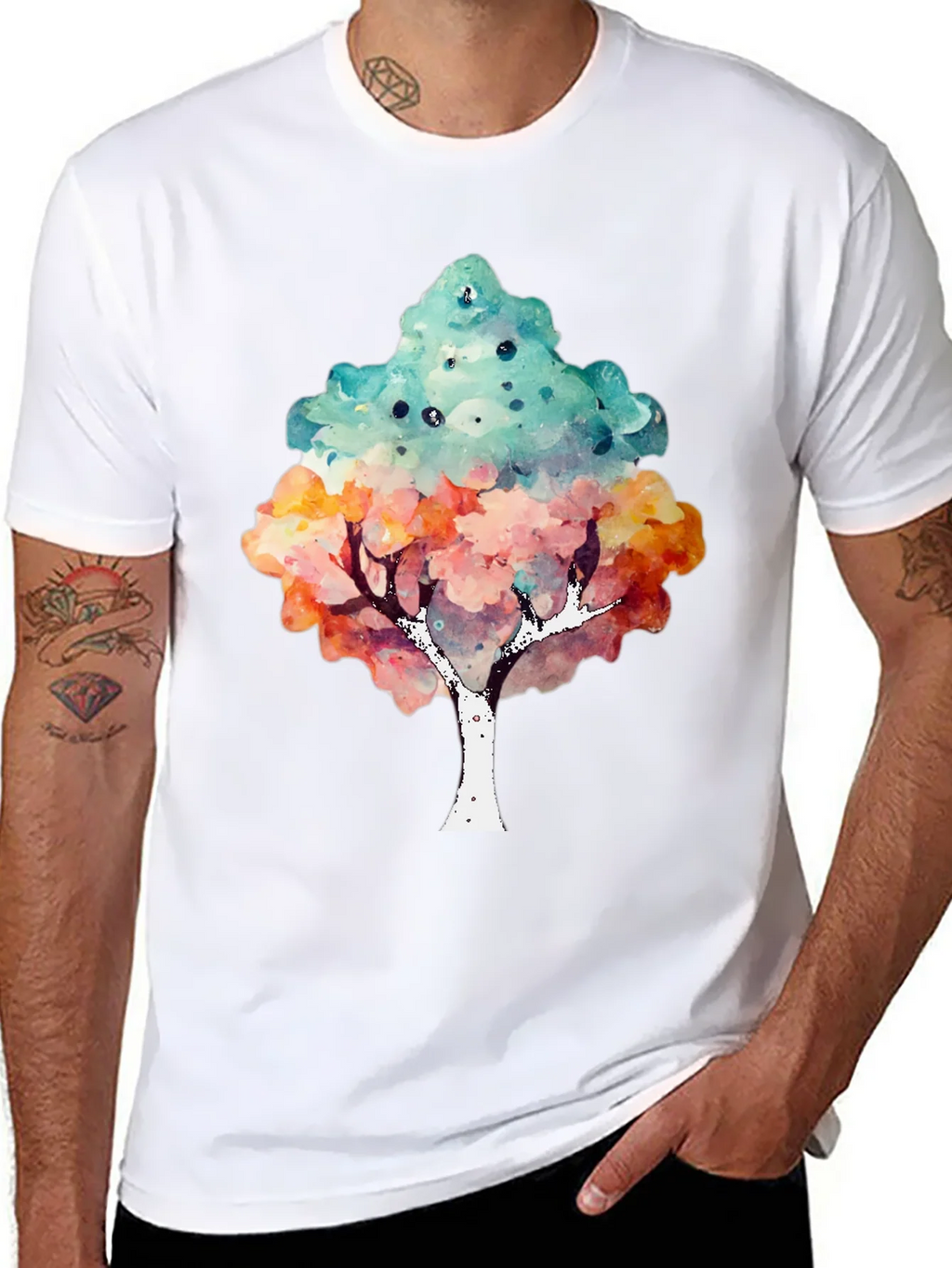 Watercolor Tree Print Black T-Shirt product image 7