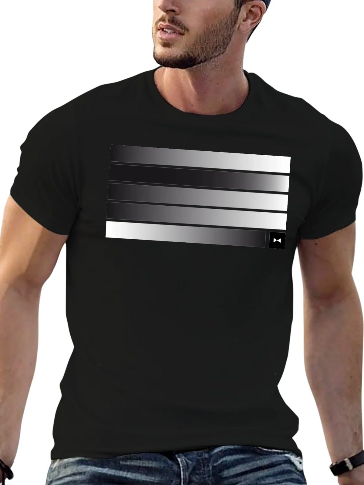 Modern Gradient Stripe Tee - Stylish Mens Black T-Shirt product image 6