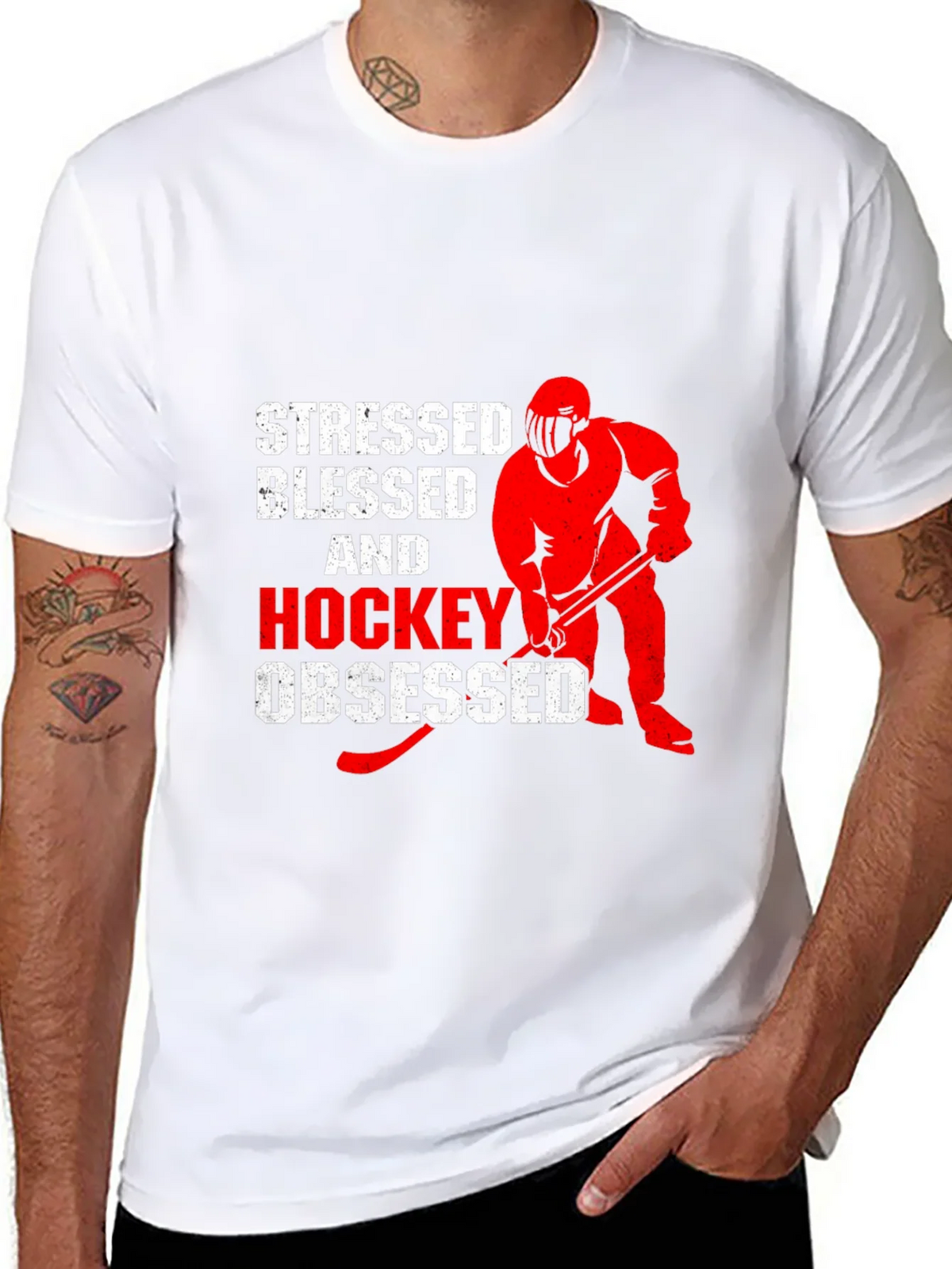 Stressed Blessed & Hockey Obsessed Black T-Shirt product image 7