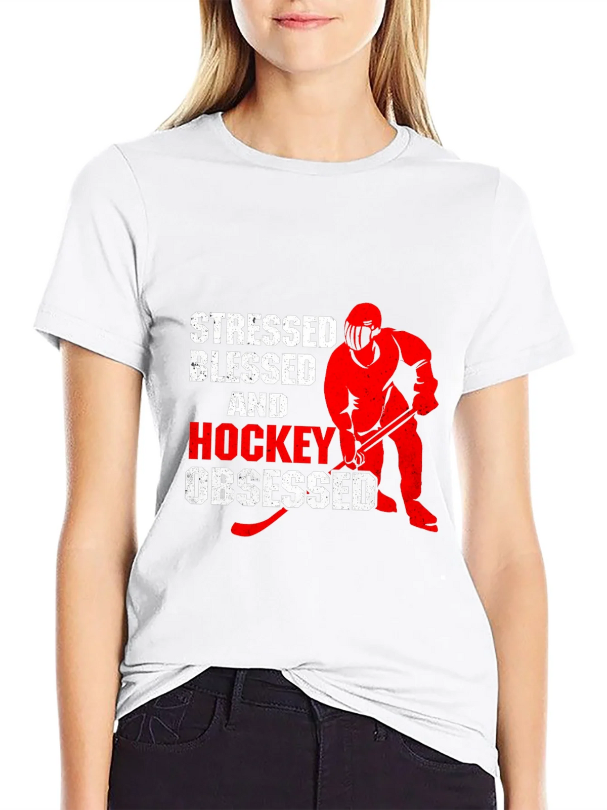 Stressed Blessed & Hockey Obsessed Black T-Shirt product image 8