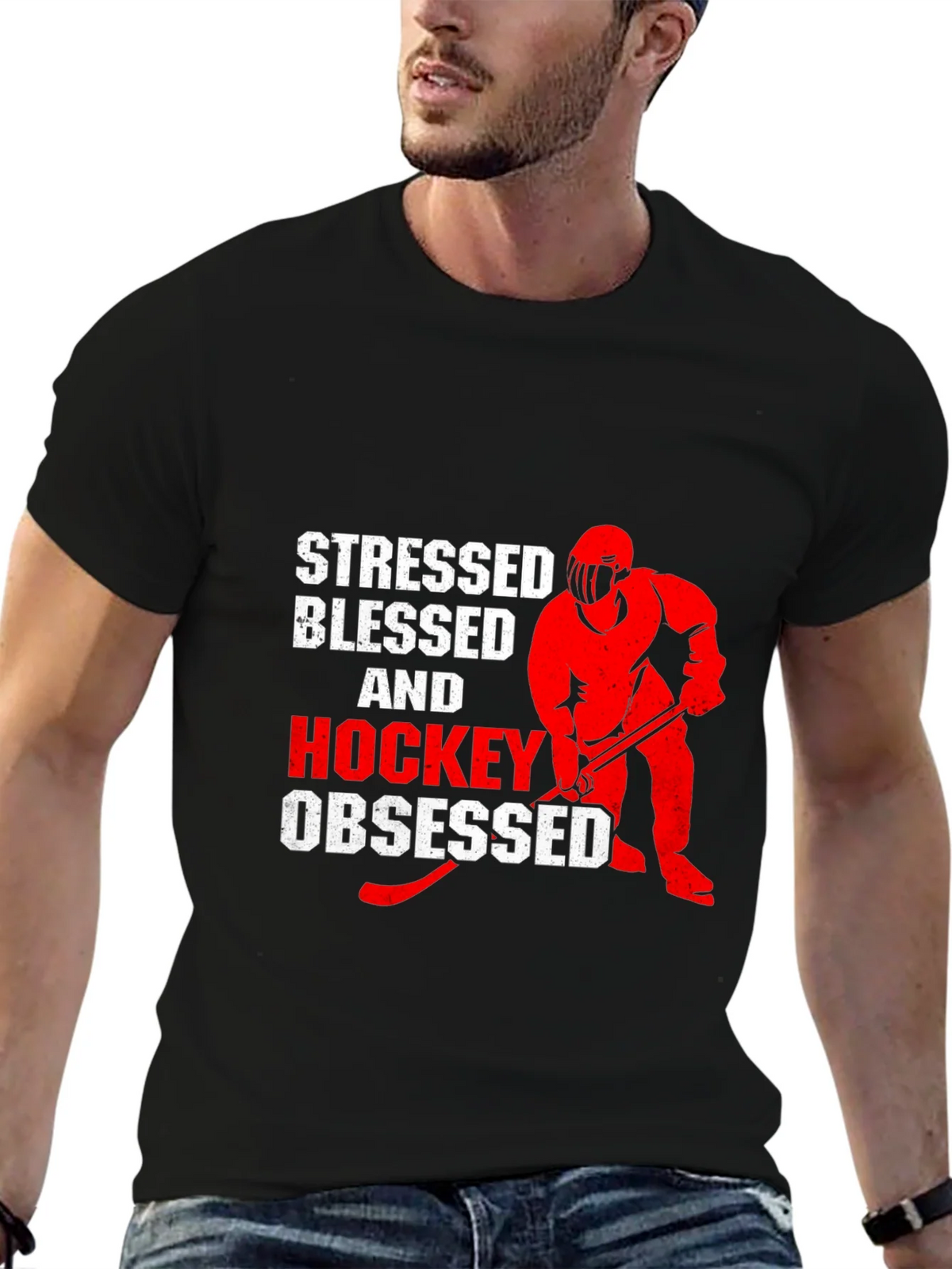 Stressed Blessed & Hockey Obsessed Black T-Shirt product image 6
