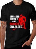 Stressed Blessed & Hockey Obsessed Black T-Shirt product image 1