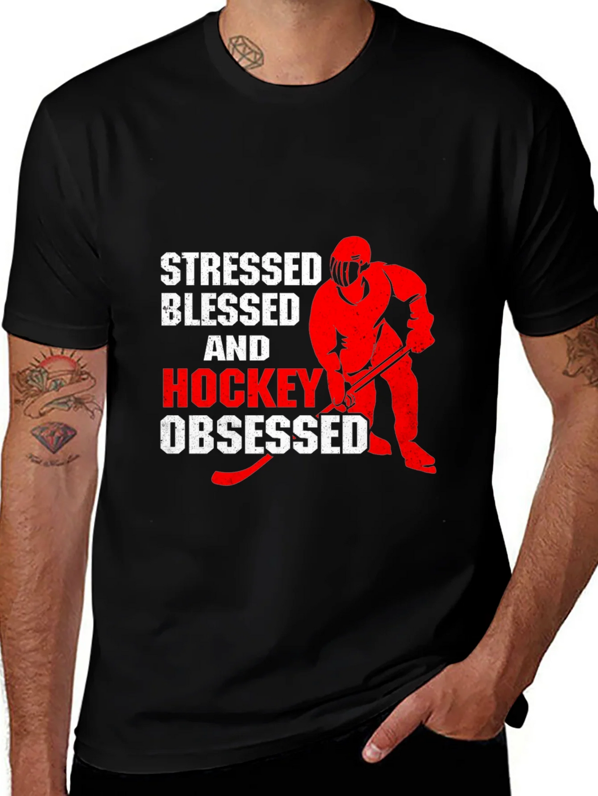 Stressed Blessed & Hockey Obsessed Black T-Shirt product image 1