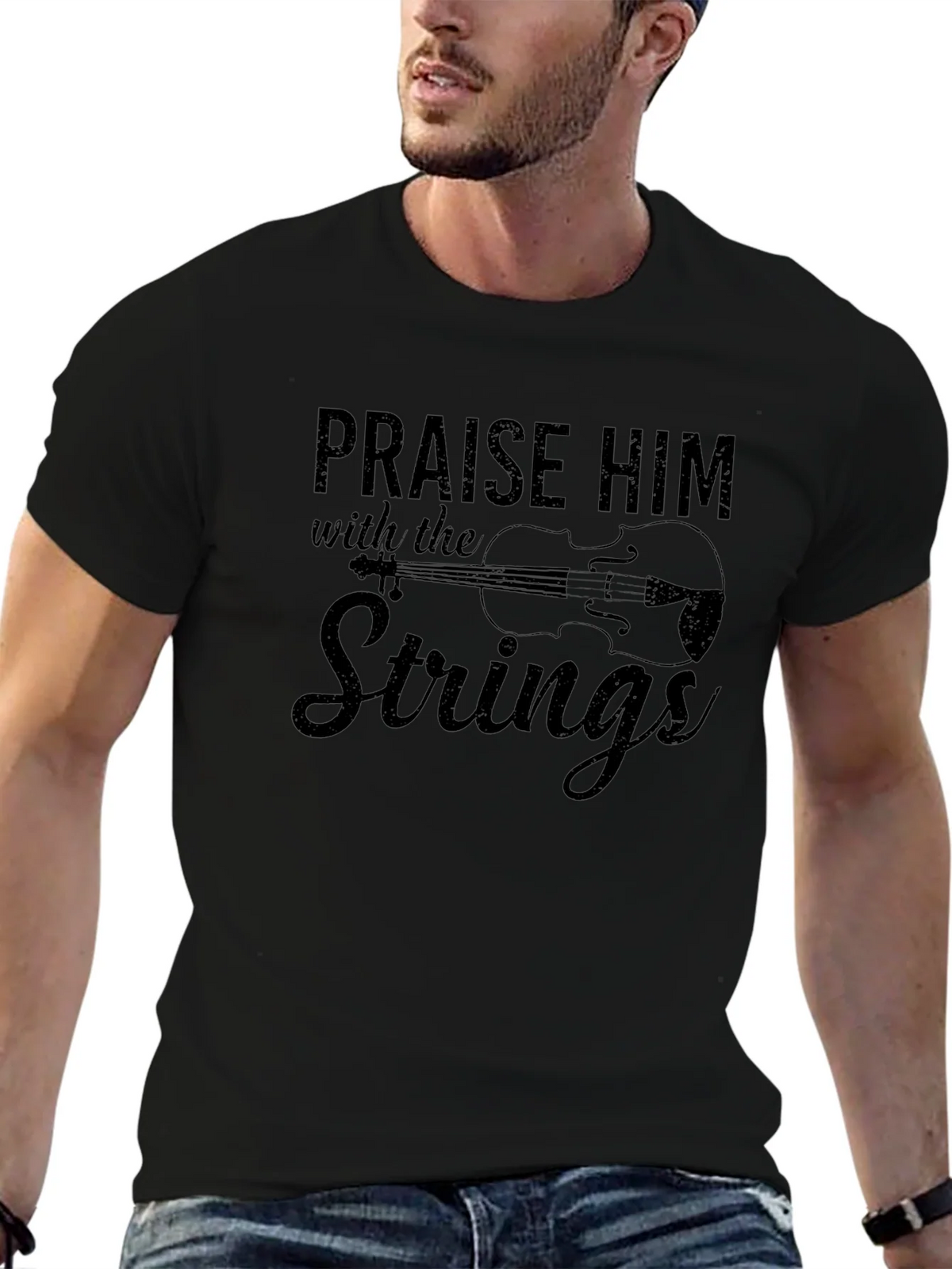 Praise Him With the Strings Black T-Shirt product image 6