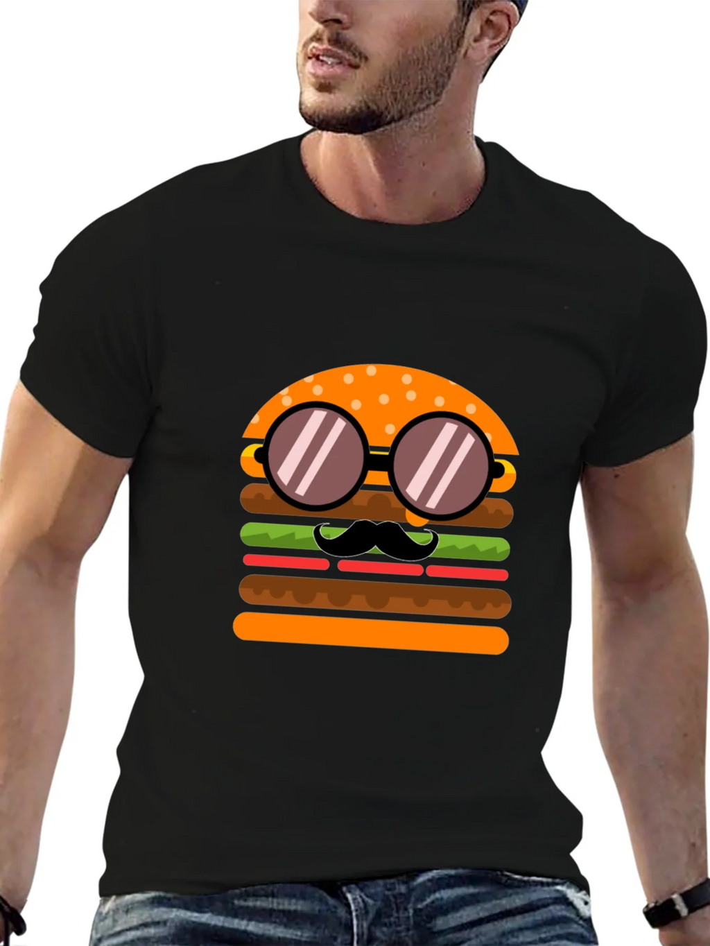 Burger with Mustache T-Shirt - Novelty Graphic Tee product image 6
