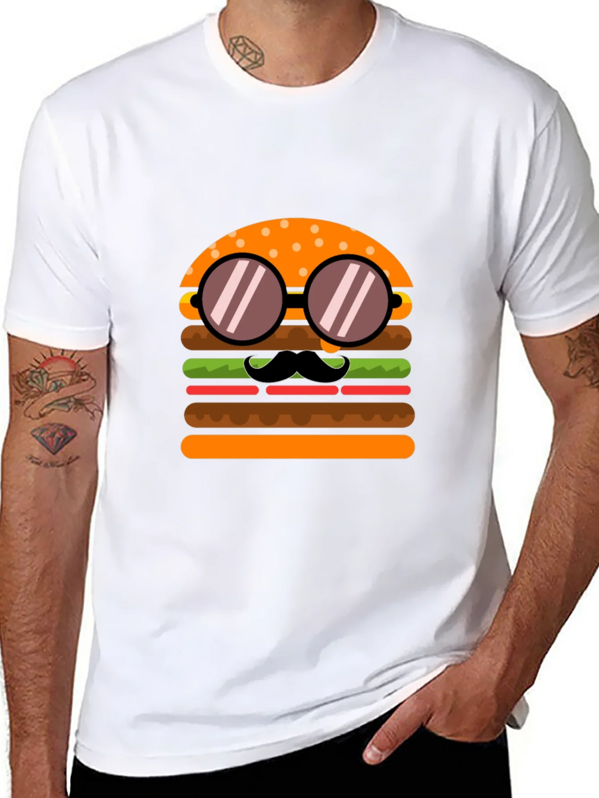 Burger with Mustache T-Shirt - Novelty Graphic Tee product image 7