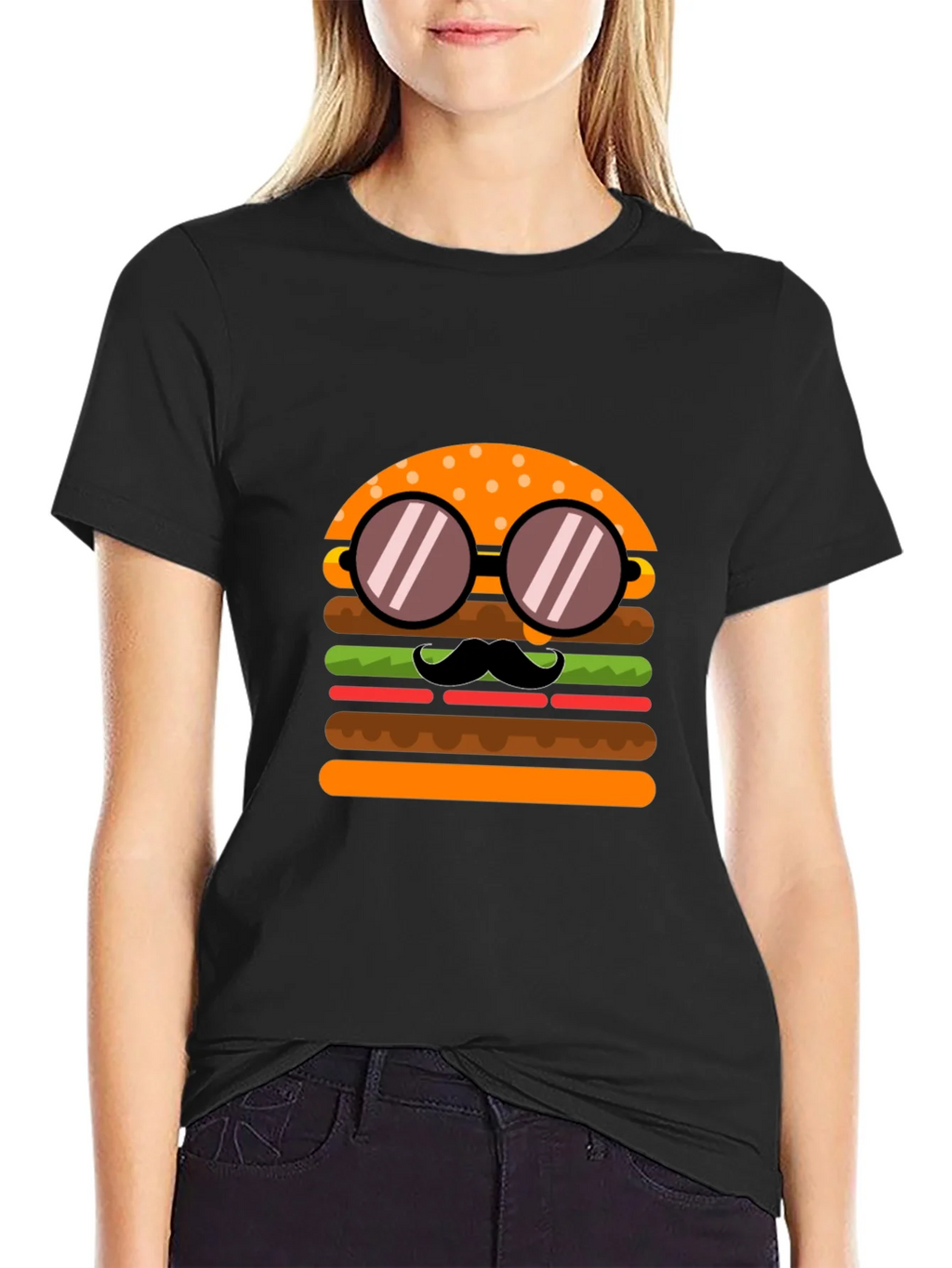 Burger with Mustache T-Shirt - Novelty Graphic Tee product image 2