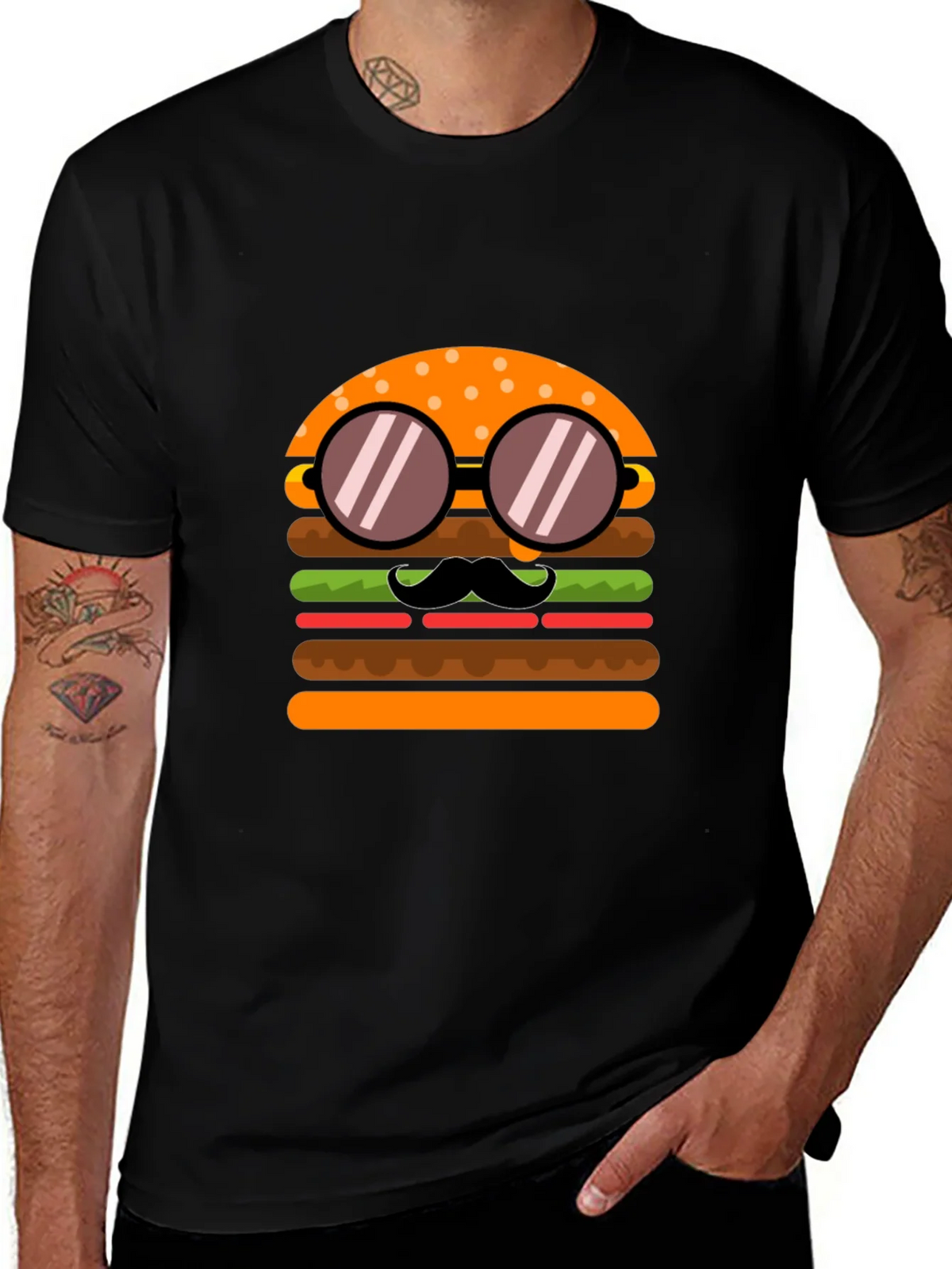 Burger with Mustache T-Shirt - Novelty Graphic Tee product image 1