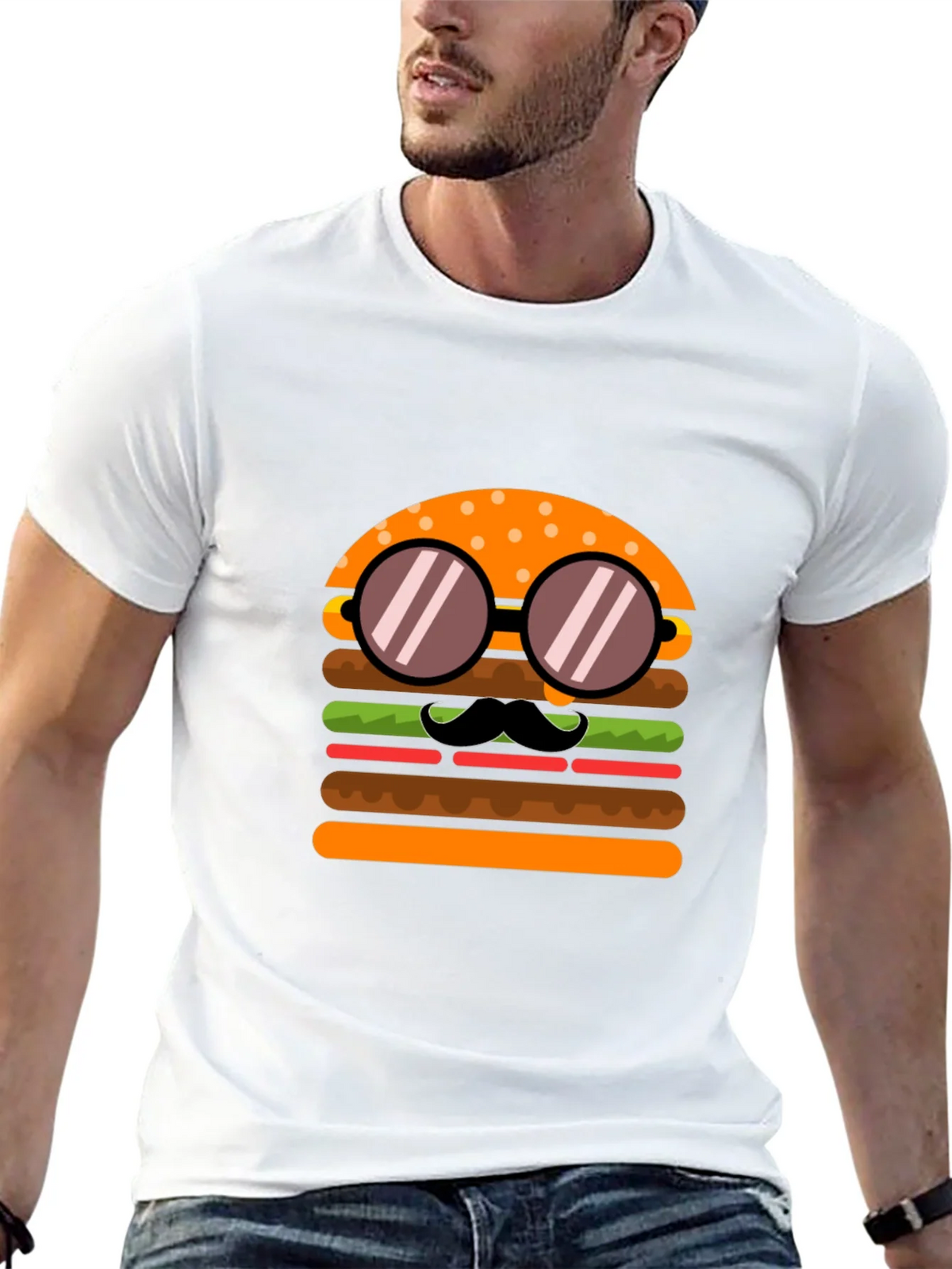 Burger with Mustache T-Shirt - Novelty Graphic Tee product image 12