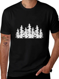 Mens Black T-Shirt with White Forest Tree Design product image 1