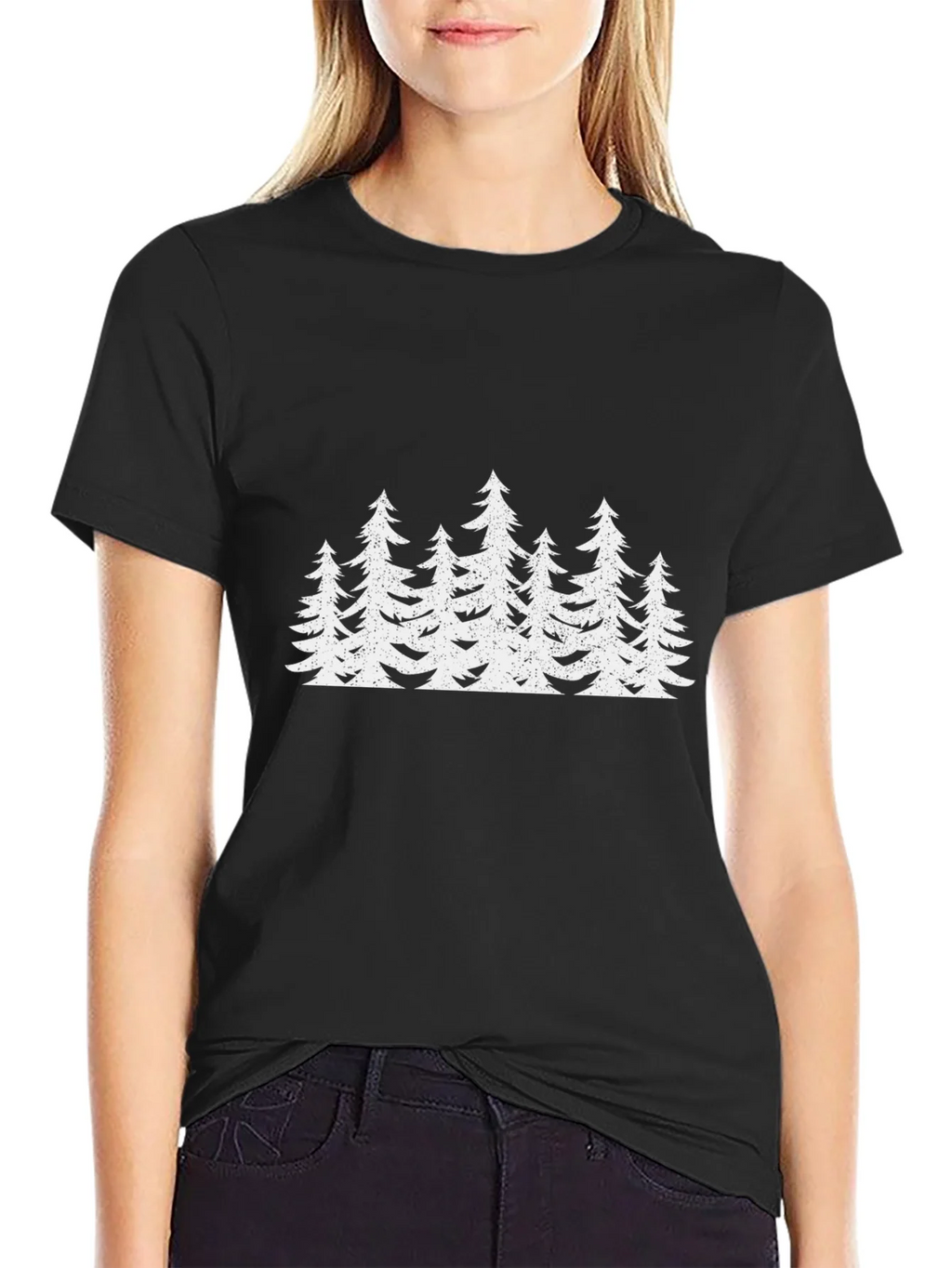 Mens Black T-Shirt with White Forest Tree Design product image 2