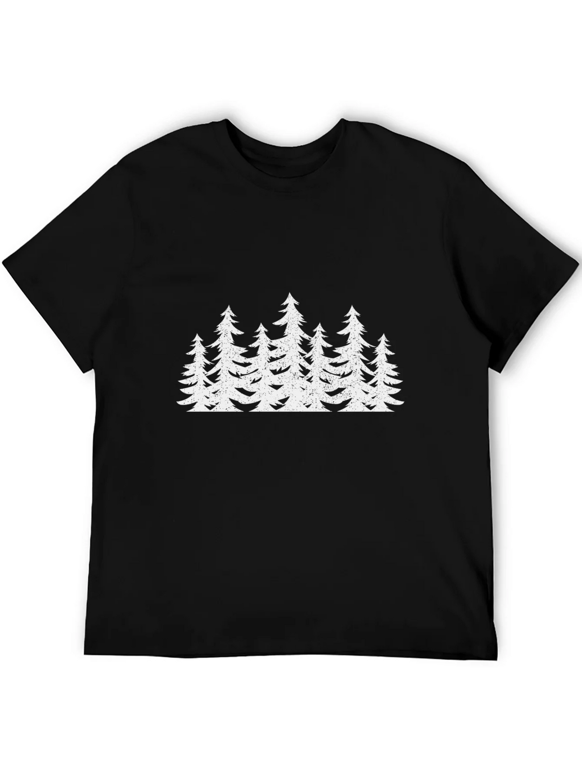 Mens Black T-Shirt with White Forest Tree Design product image 5