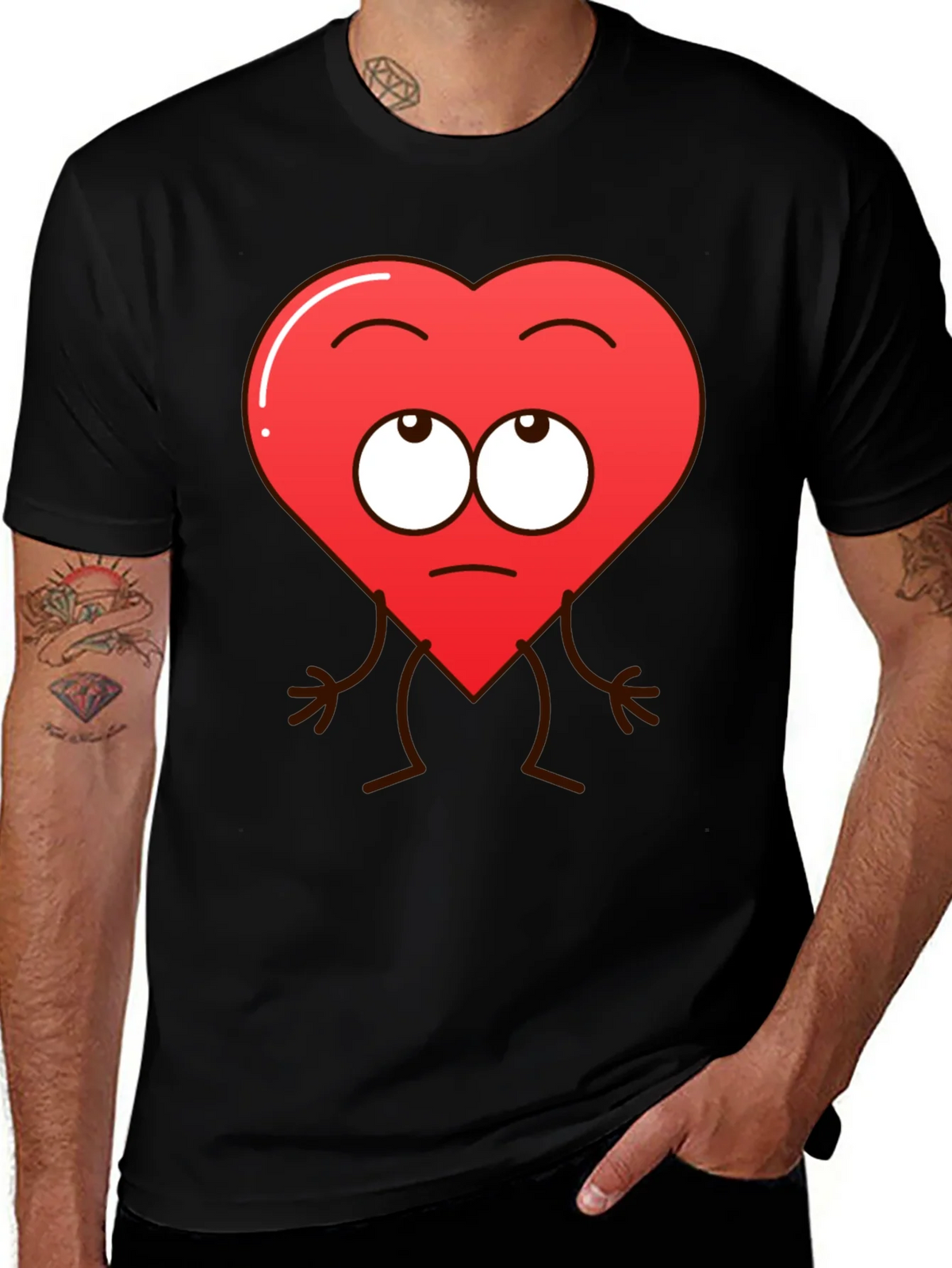Funny Heart Character Graphic T-Shirt - Black product image 1