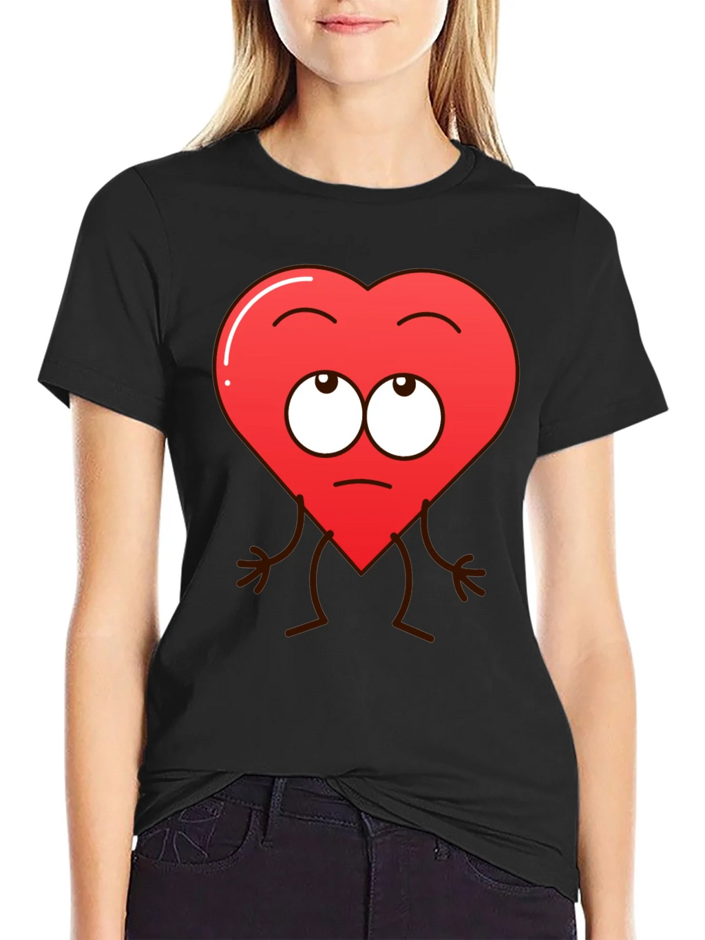 Funny Heart Character Graphic T-Shirt - Black product image 2