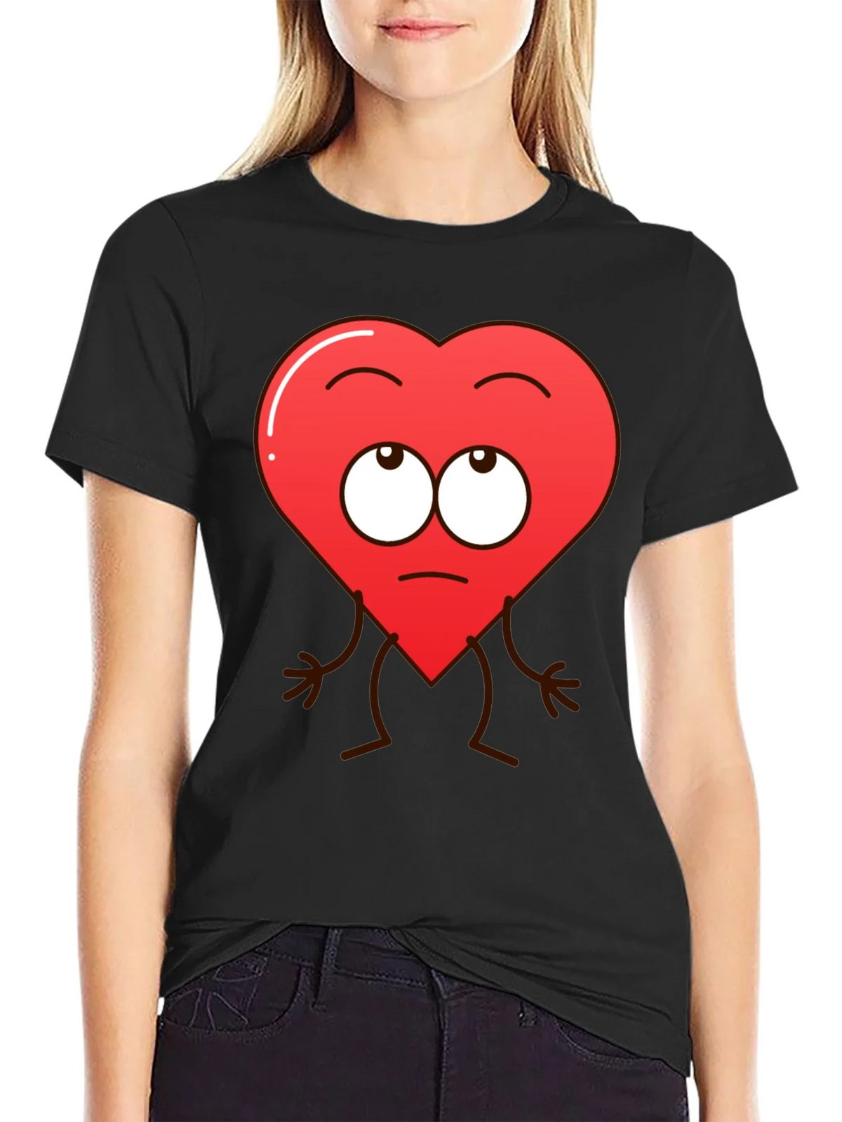 Funny Heart Character Graphic T-Shirt - Black product image 2