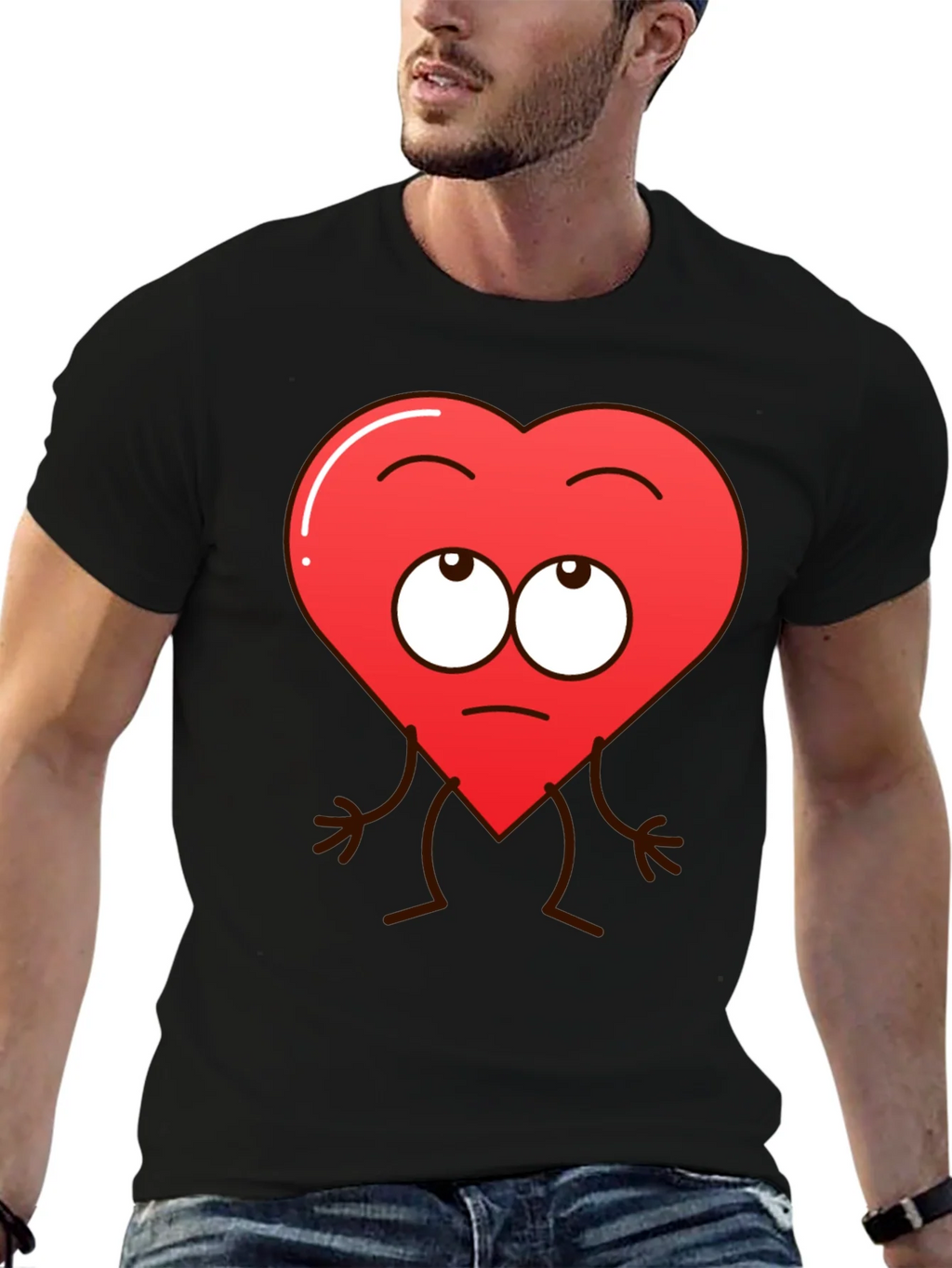 Funny Heart Character Graphic T-Shirt - Black product image 6