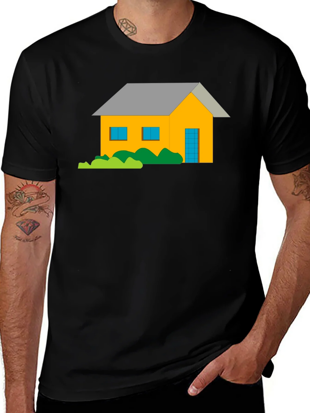 Cartoon House Graphic Tee - Black product image 1
