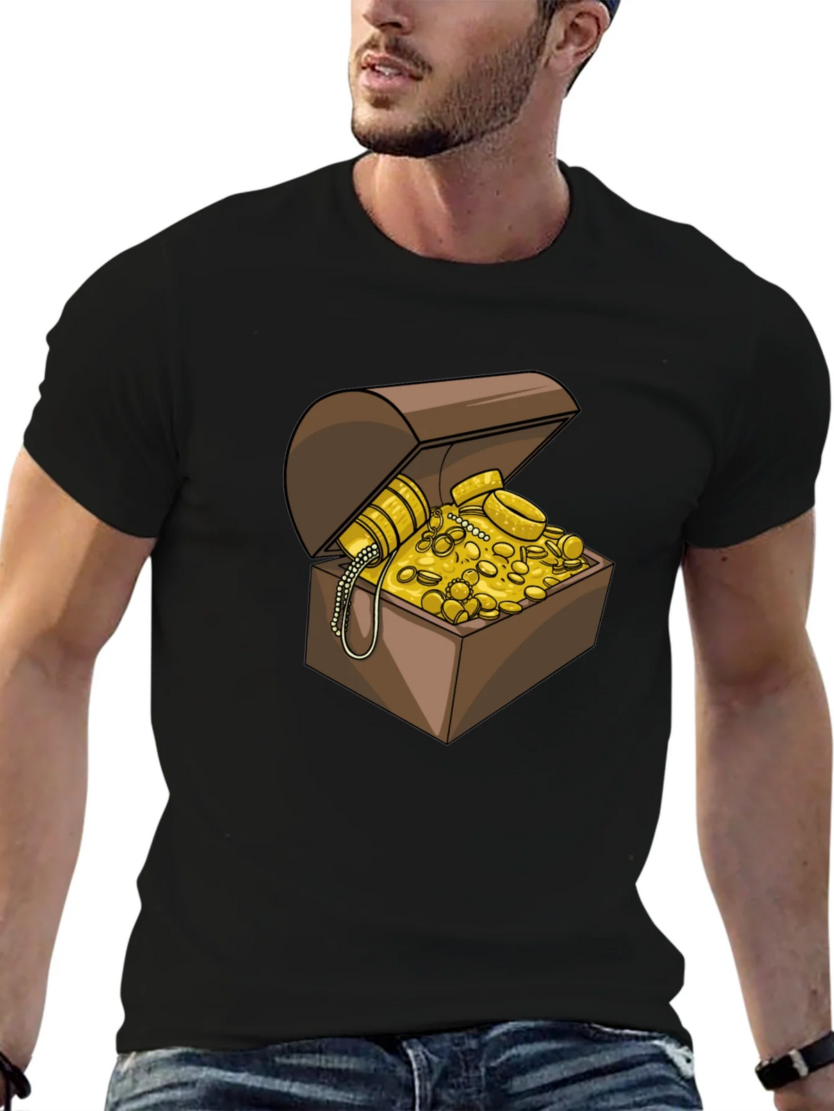 Treasure Chest Graphic Tee - Black Cotton Casual Shirt product image 6