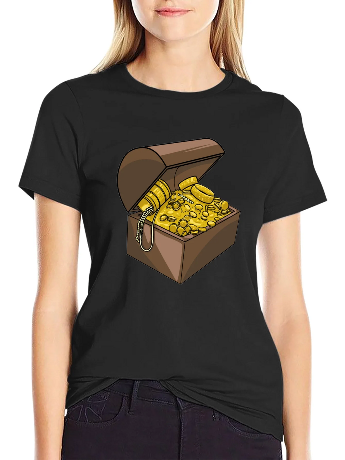 Treasure Chest Graphic Tee - Black Cotton Casual Shirt product image 2