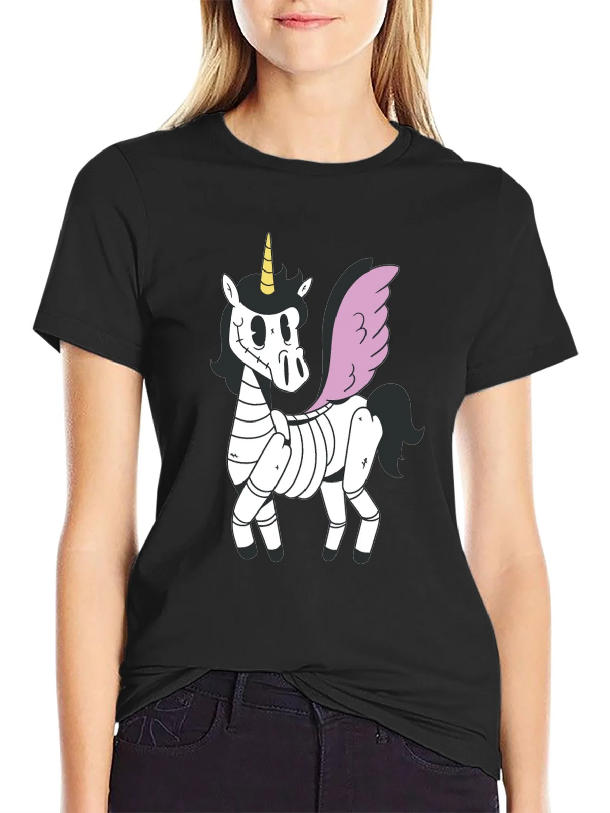 Spooky Unicorn Graphic Tee - Black Cotton T-Shirt product image 2