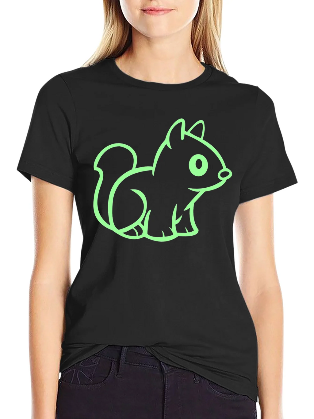 Cute Squirrel Graphic Tee - Black Cotton T-Shirt product image 2
