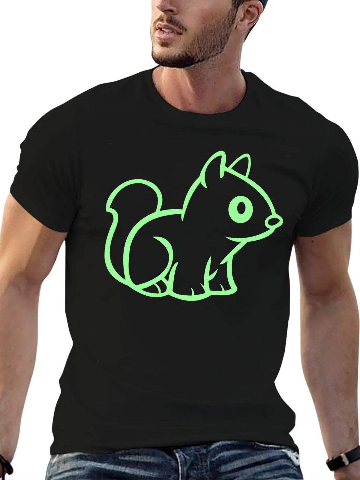 Cute Squirrel Graphic Tee - Black Cotton T-Shirt product image 6