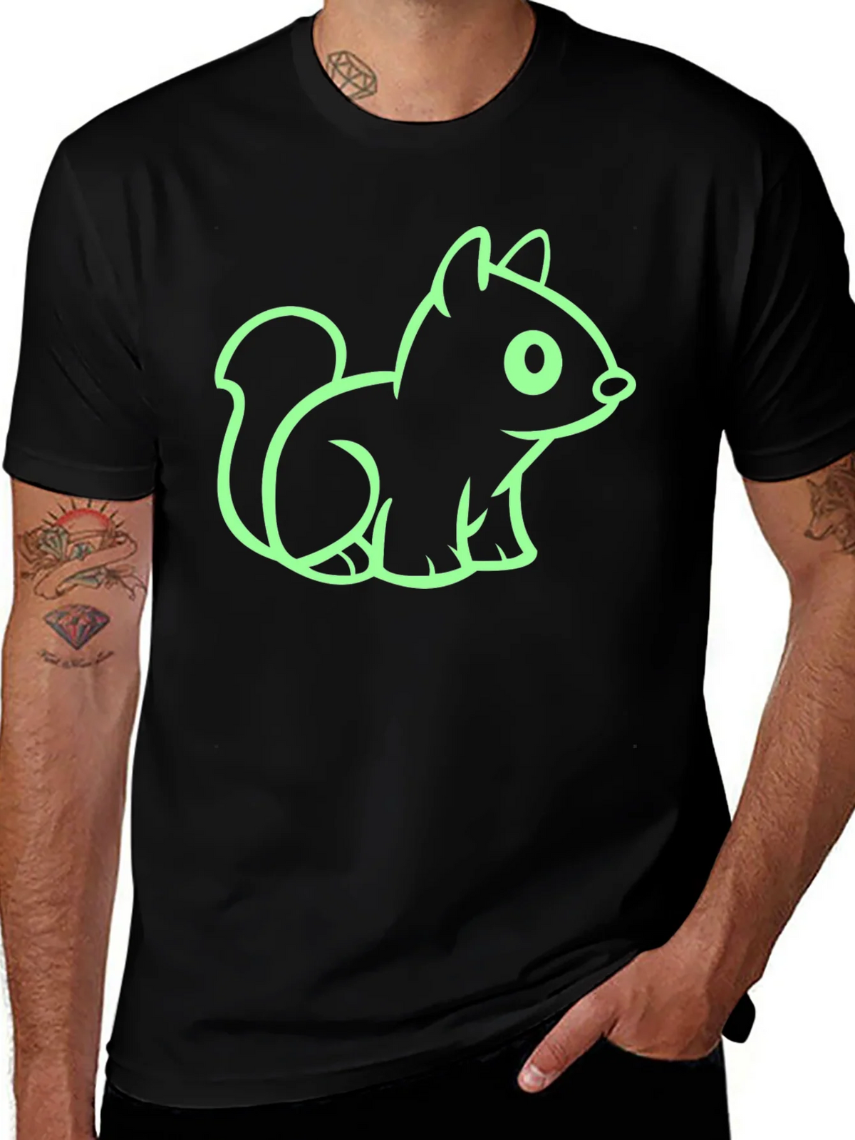 Cute Squirrel Graphic Tee - Black Cotton T-Shirt product image 1