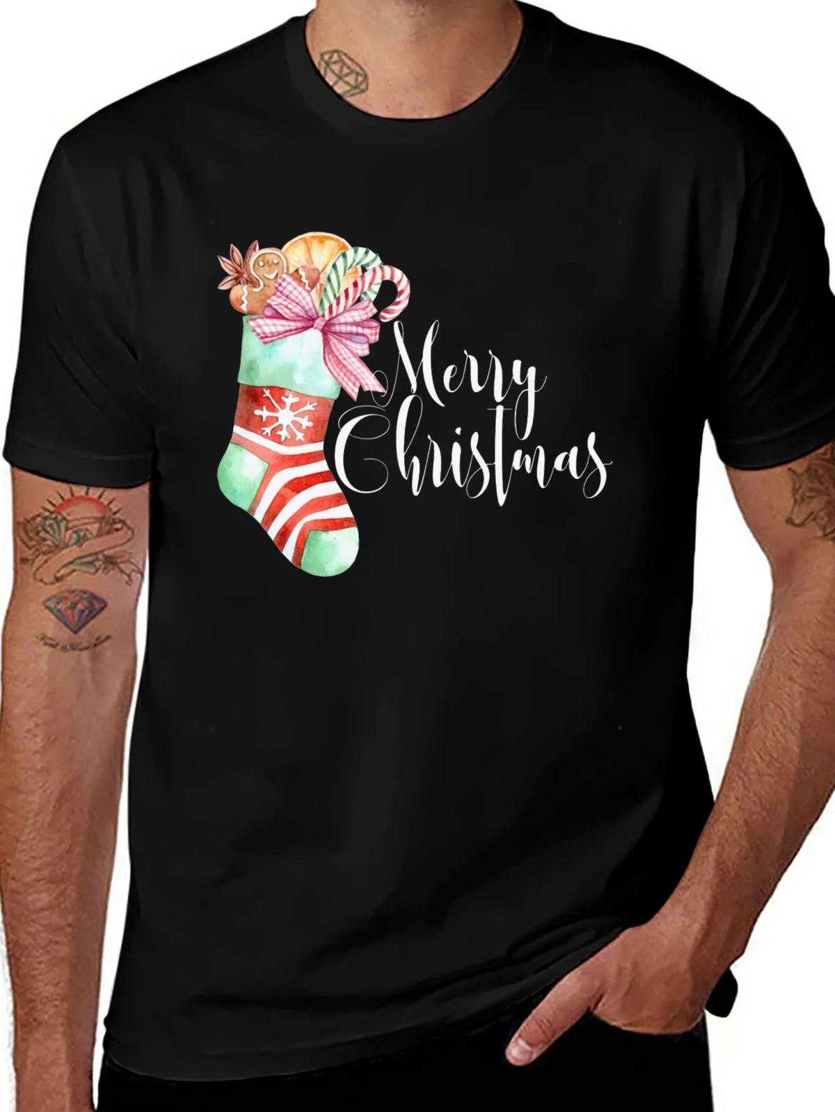 Festive Merry Christmas Stocking T-Shirt product image 1