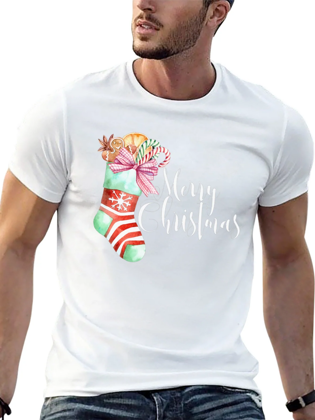 Festive Merry Christmas Stocking T-Shirt product image 12