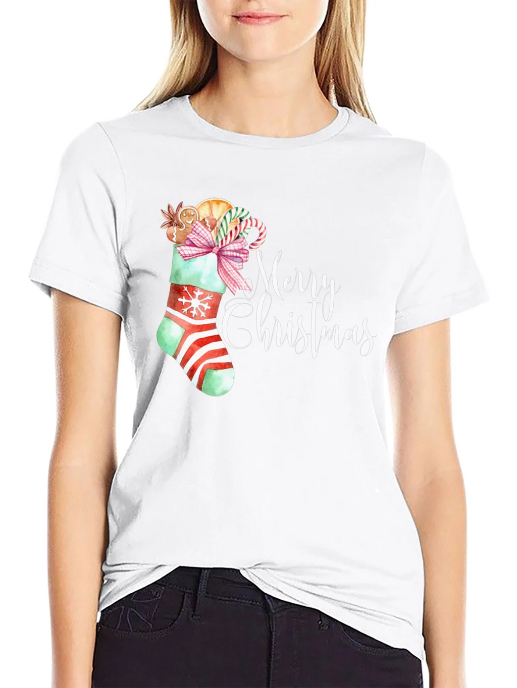 Festive Merry Christmas Stocking T-Shirt product image 8