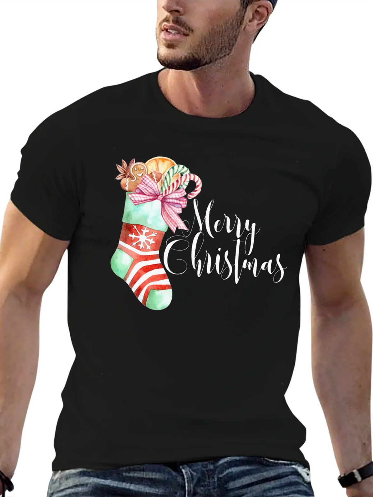 Festive Merry Christmas Stocking T-Shirt product image 6