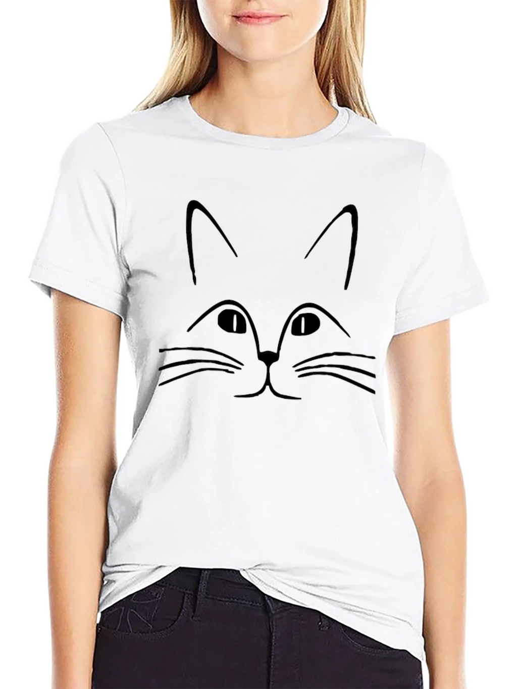 Minimalist Cat Face Graphic Black T-Shirt product image 8
