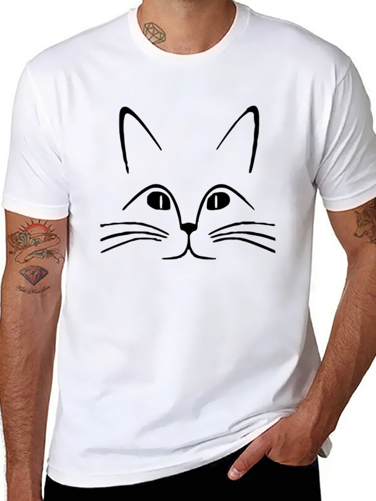 Minimalist Cat Face Graphic Black T-Shirt product image 7