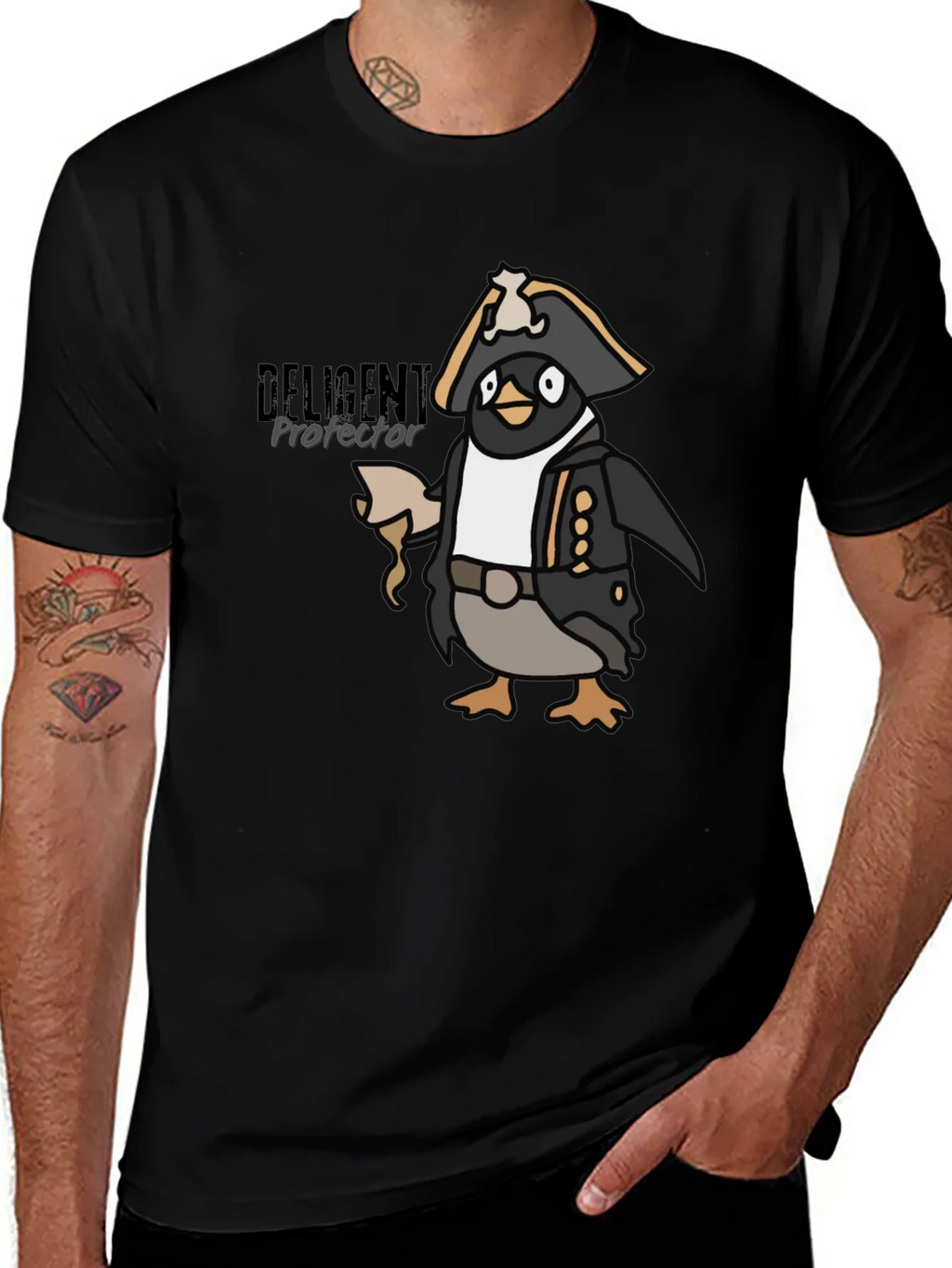 Pirate Penguin Graphic Tee - Black Cotton T-Shirt product image 1