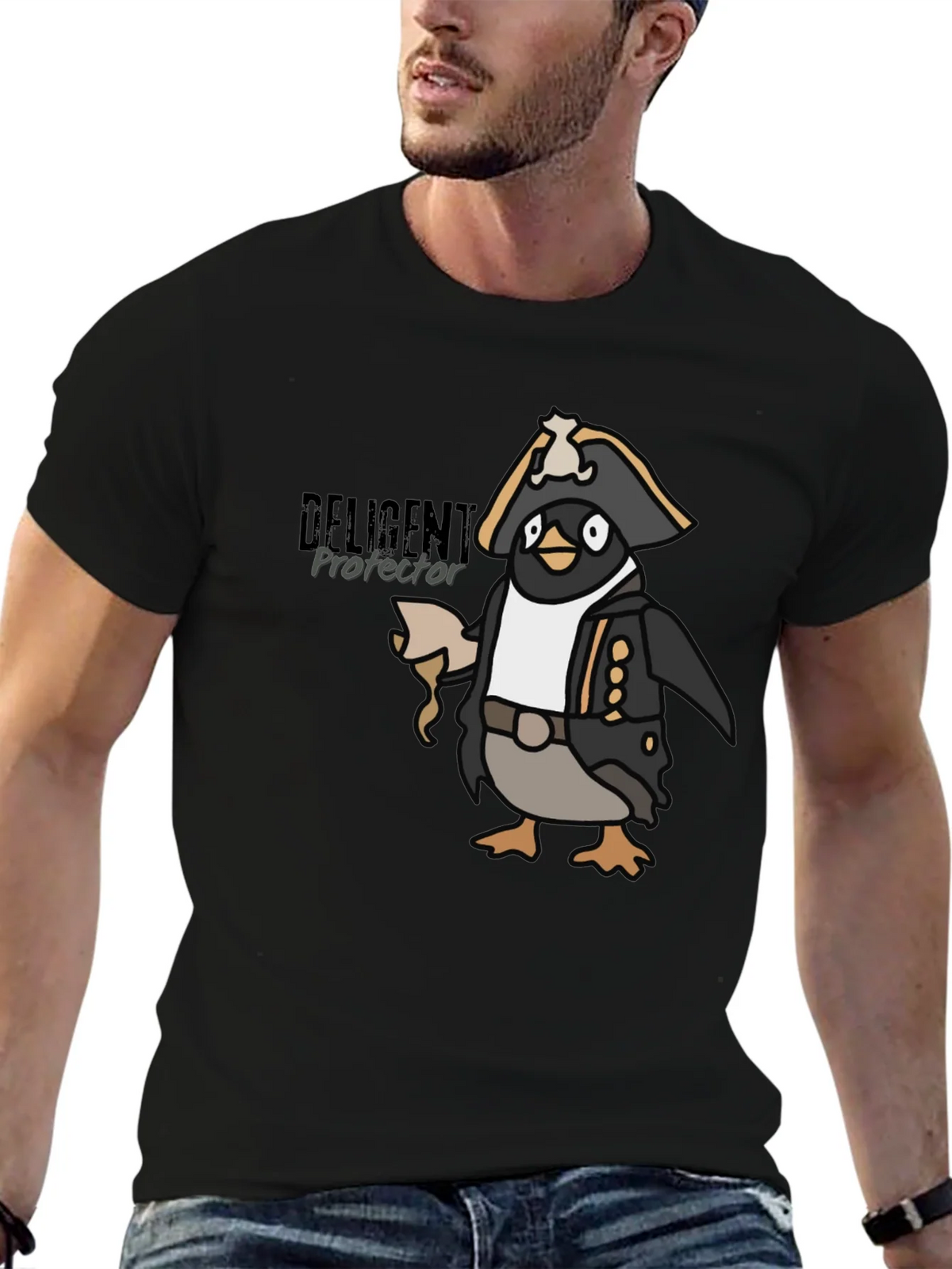 Pirate Penguin Graphic Tee - Black Cotton T-Shirt product image 6