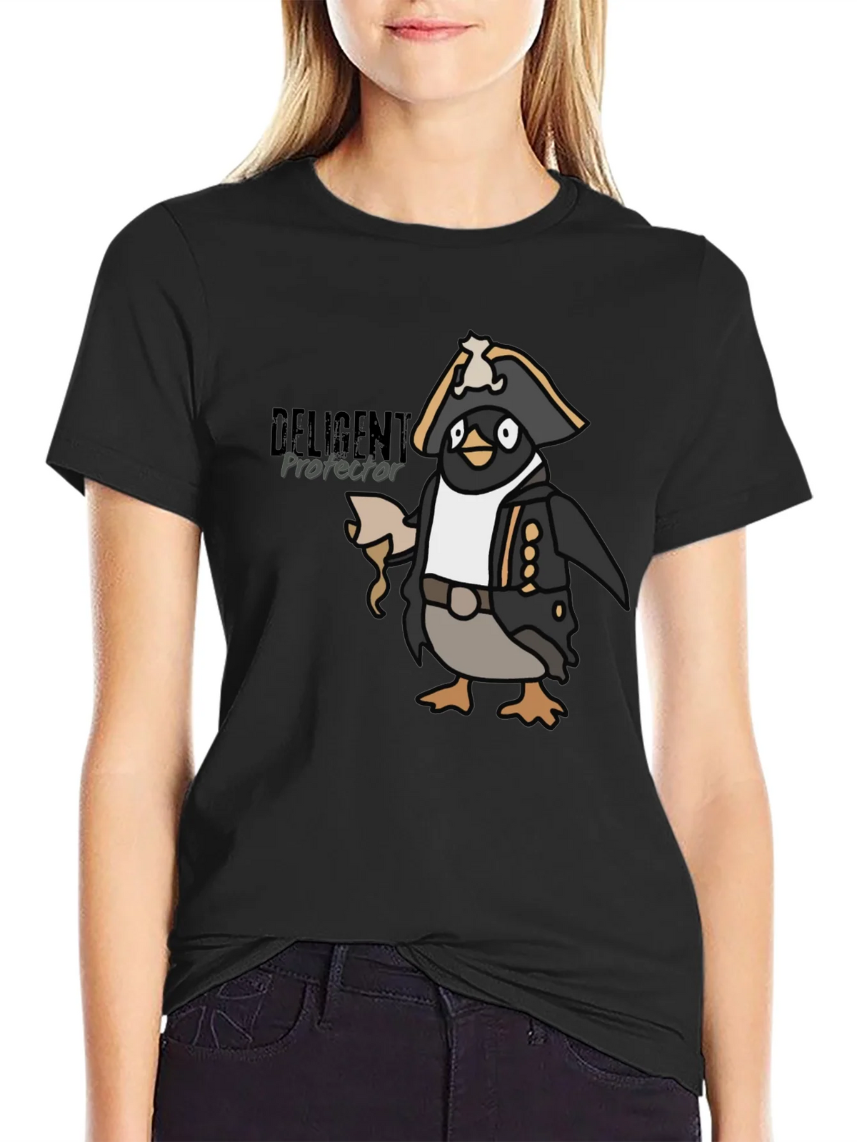 Pirate Penguin Graphic Tee - Black Cotton T-Shirt product image 2