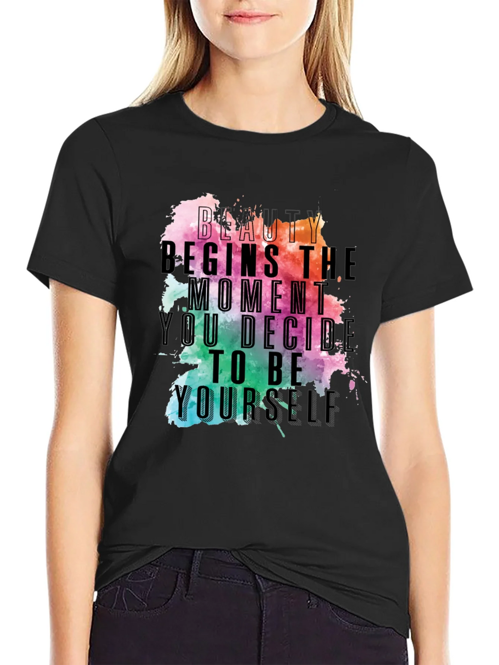 Beauty Begins Graphic Tee - Inspirational Black T-Shirt product image 2