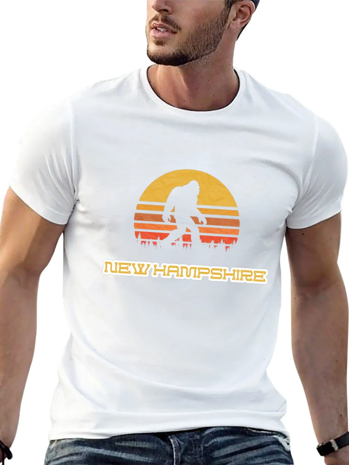 New Hampshire Bigfoot T-Shirt - Retro Sunset Design product image 10
