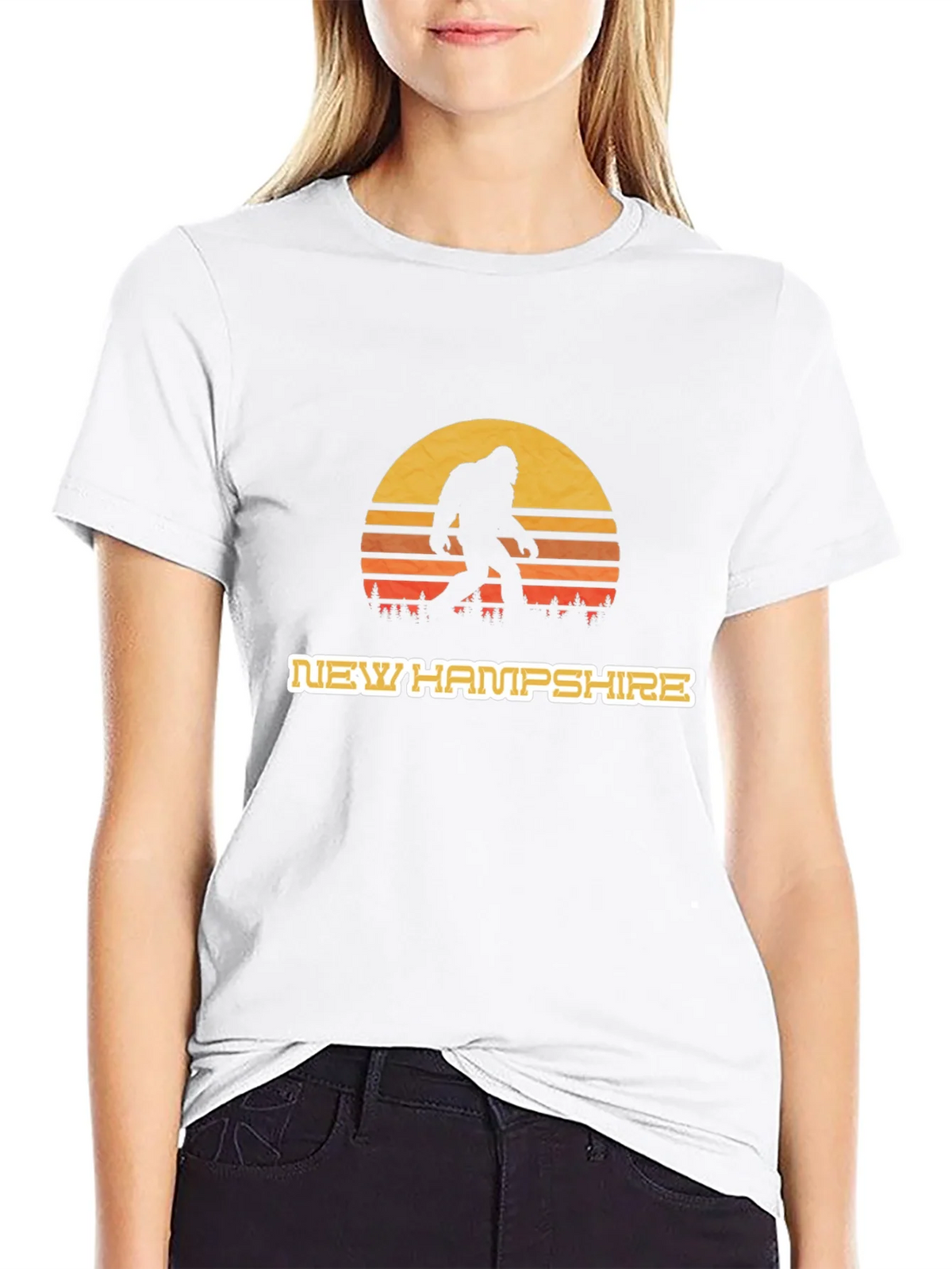 New Hampshire Bigfoot T-Shirt - Retro Sunset Design product image 7