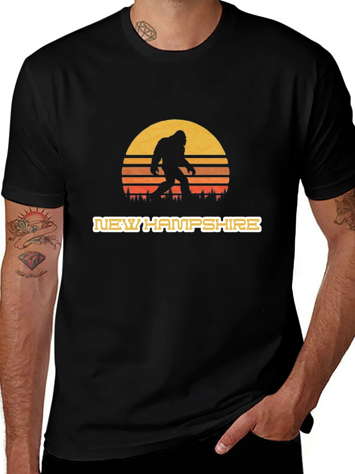New Hampshire Bigfoot T-Shirt - Retro Sunset Design product image 1