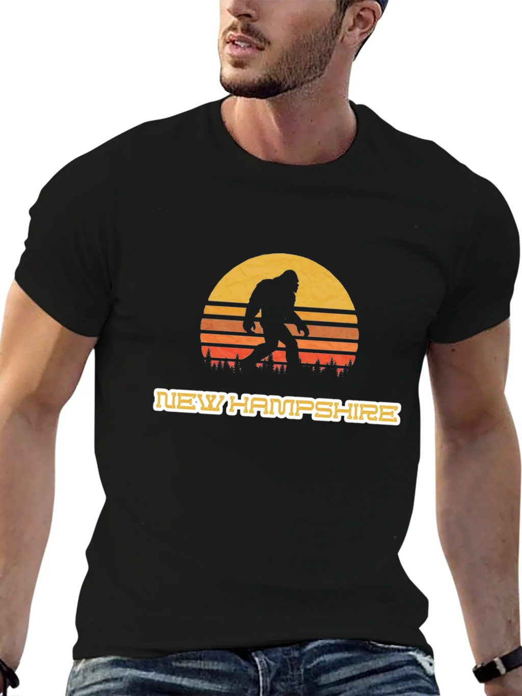 New Hampshire Bigfoot T-Shirt - Retro Sunset Design product image 5